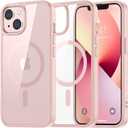 SUPFINE Magnetic for iPhone 13 case & iPhone 14 case, [Compatible with MagSafe][Clear Hard Back with Soft TPU Frame][12FT Military Grade Drop Protection] Shockproof Phone Case,Clear Pink