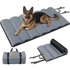 Gimars Upgraded XL Outdoor Dog Bed with Waterproof Film, Easy to Roll Up with Buckle, Large Travel Pet Bed for Large & Extra Large Dog, Portable, Foldable, Washable for Camping,Traveling,Grey