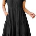 ANRABESS Womens Summer Dress Ruffle Sleeve V Neck Midi Dresses Fashion Casual Fit Flowy Tiered Boho Beach Vacation Sundress, Size S