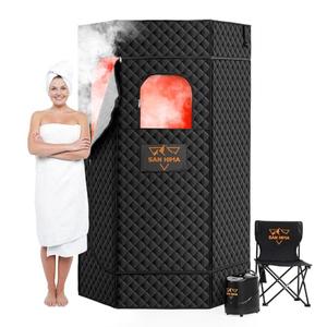 SAN HIMA Portable Sauna for Home, 1 Person Steam Sauna Box with Red Light Therapy, 3L 1500W Steamer, 9 Heat Levels, 90 Minute Timer, Foldable Chair, Remote Control, Indoor Home Spa Sauna Tent