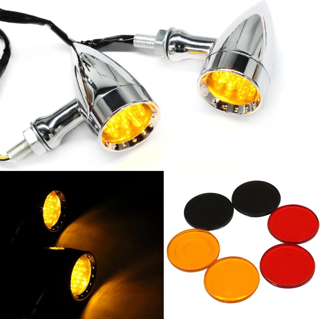 Amber CNC Motorcycle Bullet LED Turn Signal Lights Blinker Indicator Front Rear Tail Light for Harley Honda Yamaha Suzuki