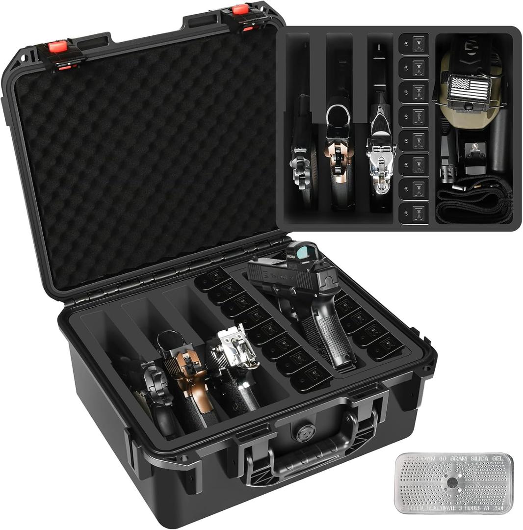 Pistol Gun Case for Multi Handguns - Hold Multiple Pistols & Magazines, Pre-cut Waterproof Hard Shell Gun Box, TSA Approved Pistol Case for SIG Sauer, Smith & Wesson, for Colt, for Revolver, for Glock