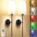 Wall Lights Battery Operated Wall Sconces Set of 2,Gold Wireless Wall Sconces with Remote,9 Colors Modes Rechargeable Wall lamp for Bedroom Living Room (Black, 27 inch)