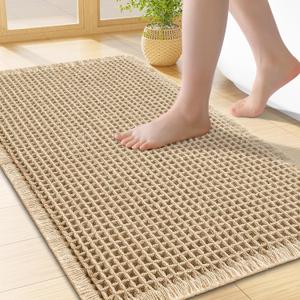 Smiry Waffle Bath Mat 24x17, Extra Soft Absorbent Bathroom Rugs, Non Slip Machine Washable Quick Dry Bath Rugs for Bathroom Floor, Tub, Shower, Home Decor Accessories, Brown