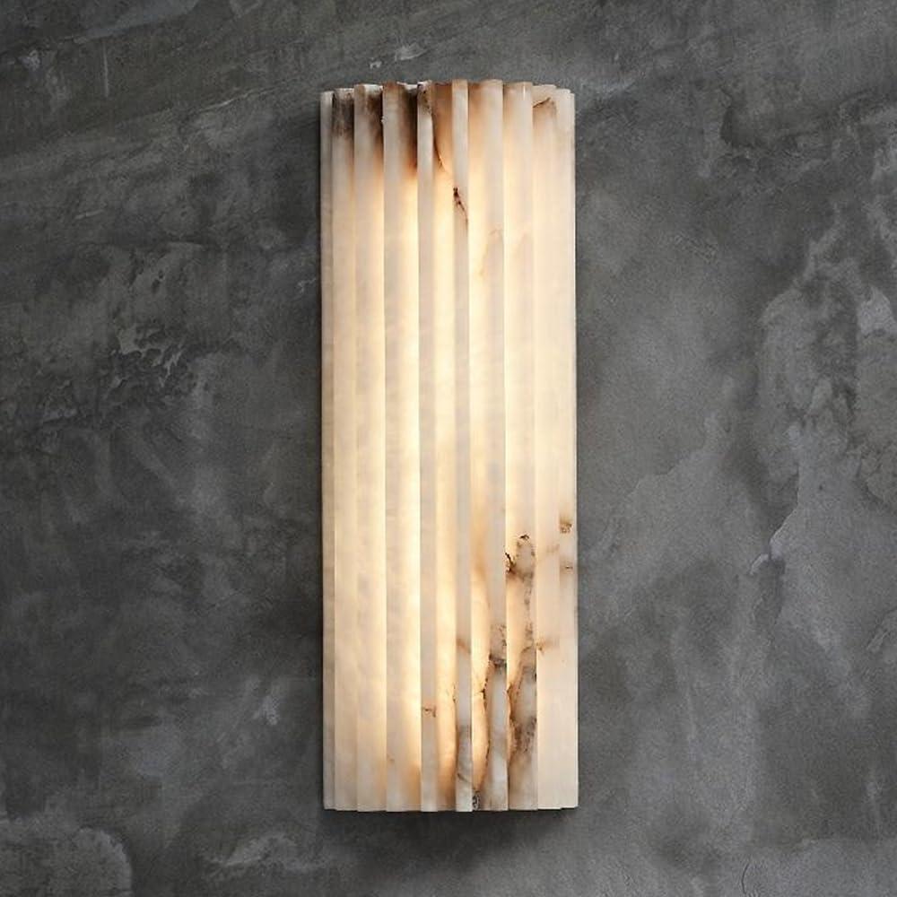 17.7in Natural Alabaster Wall Sconce Semicircle Marble Wall Light Hardwired Bathroom Wall Sconce Mid Century Stone Wall Mount Light Marble LED Vanity Light for Living Room Bedroom Hallway Kitchen Stair, Size: 45CM