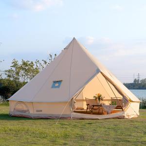 Bell Tent with Stove Jack, 4 Season Glamping Tent, 13.1*13.1*8.2ft/6-8 person /Beige, Large