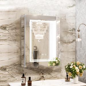 High-End Led Medicine Cabinet, Lighted Medicine Cabinet,3 Colors & Dimmable, Demister, Lighted Glass Shelf, USB Shaver Socket Surface Mount or Recess Mount, 1624inch