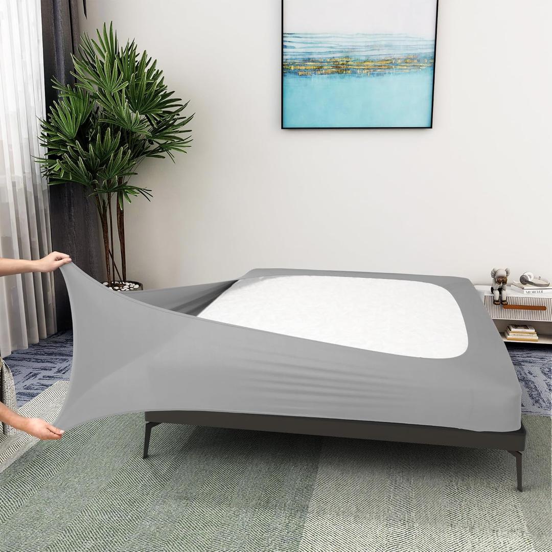 Box Spring Cover King/Cal King Size - Jersey Knit & Stretchy Wrap Around 4 Sides Bed Skirt for Hotel & Home, Silver