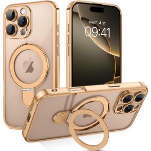 DOMAVER Magnetic Case for iPhone 16 Pro Max 6.9" with Stand [Compatible with Mag Safe] Translucent Slim Back Shockpfoof Protective Soft Cover with Kickstand for iPhone 16 Pro Max 6.9"- Desert Titanium