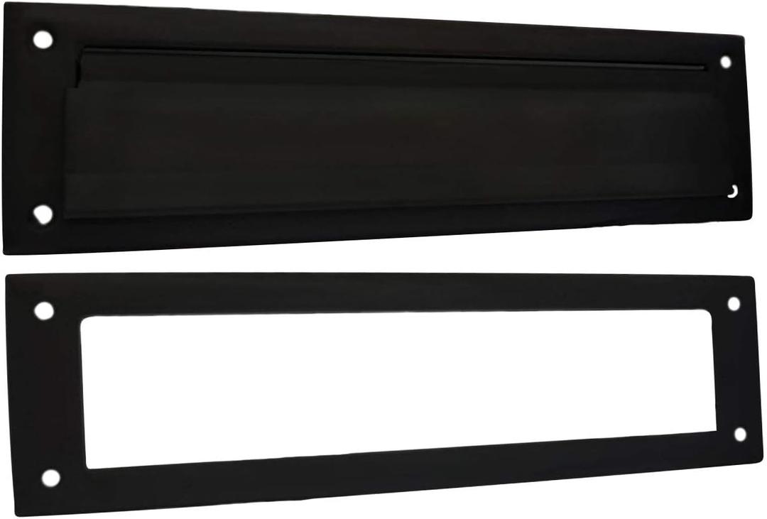 QCAA Solid Brass Mail Slot, with Solid Brass Interior Frame, 13" x 3.625", Matte Black, 1 Pack, Made in Taiwan