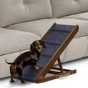 Adjustable Dog Ramp for Bed - Foldable Wooden Ramp for Dogs to Get on Bed, Couch, or Car - Ideal for Small and Medium Breeds (Walnut Wood with Grey Carpet)