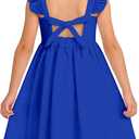 Vieille Girls Summer Dress Kids Tie Back Ruffle Sundress Casual Sleeveless Dresses 3-8 Years (Blue)