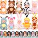 Hanaive 10 Pcs 4 Inch Mini Baby Dolls Lifelike Realistic Tiny Baby Dolls with Animal Clothes Cute Infant Figurine Gifts Set for Toddlers Girls Kids 3+ Easter Graduation Birthday(Lovely Style)