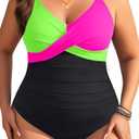 Aqua Eve Plus Size One Piece Swimsuit - Women's Tummy Control Bathing Suit Retro Full Coverage Swimwear 2025, Size 18W