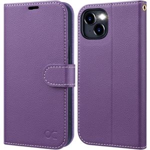OCASE Compatible with iPhone 15 Wallet Case, PU Leather Flip Folio Case with Card Holders RFID Blocking Kickstand [Shockproof TPU Inner Shell] Phone Cover 6.1 Inch 2023, Litchi Purple