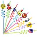 8PCS 2026 Themed Reusable Drinking Straws Soccer Party Favors for Birthday Game Day Tailgate Decorations Party Favors Supplies Decor (yellow)