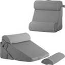 Adjustable 4pcs Bed Wedge Pillow Set, Memory Foam Wedge Pillows Post Surgery for Back, Neck, Leg Pain Relief, Pillow Wedge for Sleeping, Sitting up in Bed, Acid Reflux and GERD, Grey (Adjustable 9&12 Inch + 2 Head Pillow)
