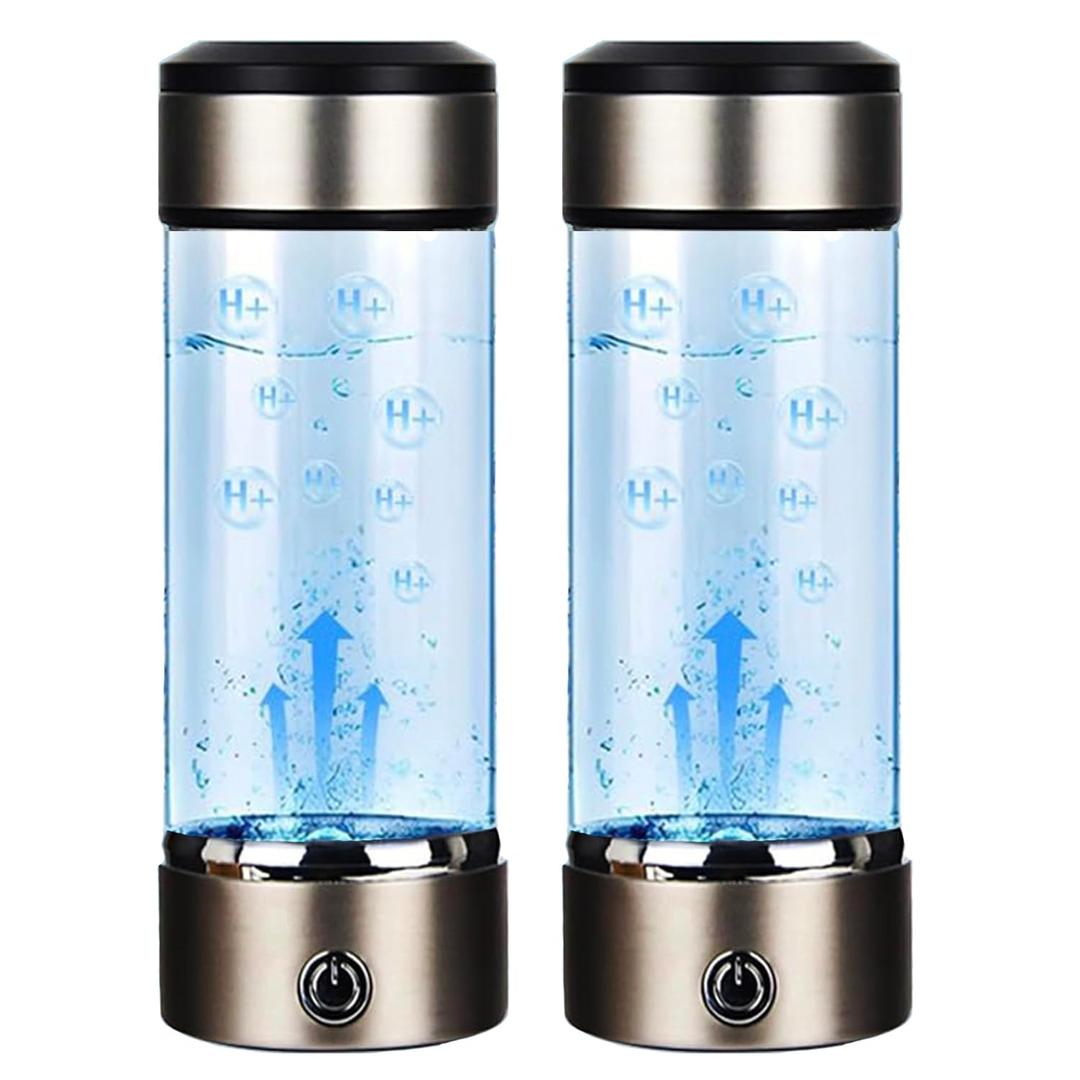 Hydrogen Water Bottle 14 Oz Portable Hydrogen Water Ionizer Machine - Hydrogen Water Generator - Hydrogen Rich Water Glass Health Cup (Black-2pcs)