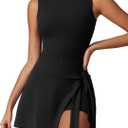 ATTRACO Tennis Dress Golf Outfits for Women Sleeveless Side Slit Active Dress Workout Romper Dresses (X-Large, Black)