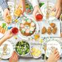 96 Pcs Bunny Party Tableware Set Spring Easter Eucalyptus Rabbit Party Supplies Set 24 Guests Plates Paper Napkins Plastic Forks for Birthday Baby SAYwer Party