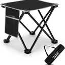 Portable Camping Stool with Side Pocket Camping Seat 12.5in Foldable Comfortable Widening Heightening for Travel Camping Fishing Hiking Gardening Picnic Beach BBQ Outdoor (Black Folding Stool)