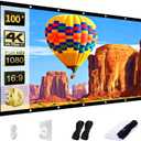 AAJK Projector Screen 100 inch, Washable Projector Screen 16:9 Foldable Anti-Crease Portable Projector Movies Screen for Home Theater Outdoor Indoor Support Double Sided Projection