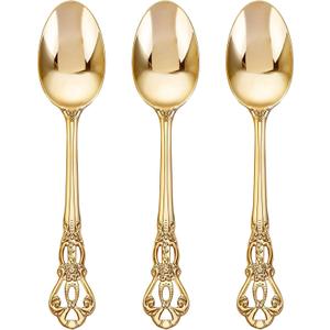 Joyido 75PCS Gold Plastic Spoons - Gold Spoons Disposable - 8.1 Inch Heavy Duty Plastic Silverware - Heavyweight Elegant Disposable Utensils for Catering, Parties, Dinners, Weddings