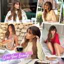 Eawwii Long Brown Highlight Wig with Bangs for Women,4x4 Realistic Scalp,Free Parting,Layered Hairstyle Synthetic Heat Resistant for Daily Party Use 26 inch