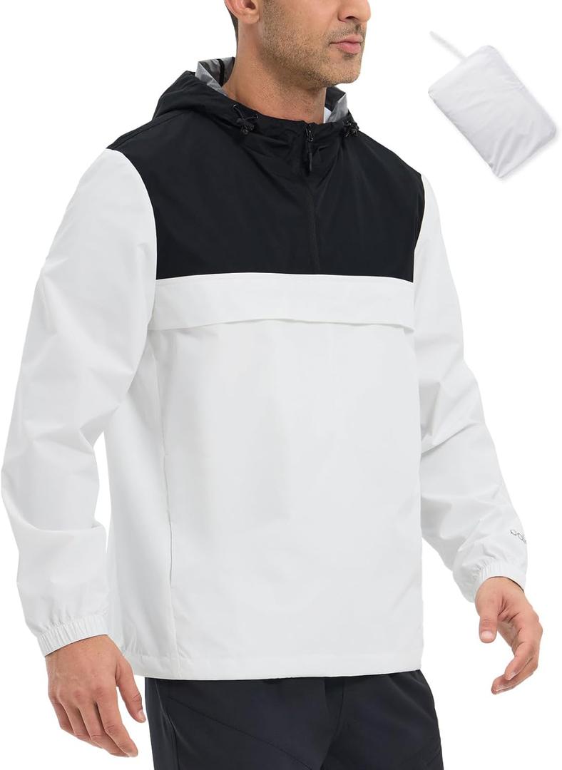 baleaf Men's Rain Jacket Water Resistant Hiking Windbreaker Packable Running Golf Gear Hood Raincoat Reflective (L)