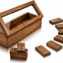 Premium Handmade Wooden Dominoes Set Deck Pack With 28 Professional Domino Tiles In Decorative Acacia Wood Storage Box Classic Table Party Favor Gift Ideas For Men Women Adults