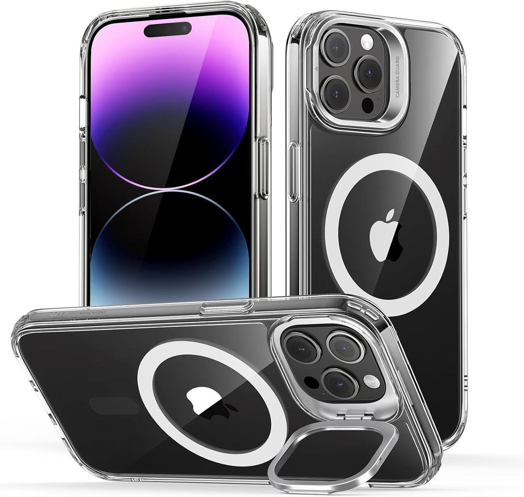 ESR for iPhone 14 Pro Max Case, Compatible with MagSafe, Built-in Stash Stand Clear Phone Case for iPhone 14 Pro Max, Military-Grade Protection, Magnetic Phone Case, Classic Series,Clear