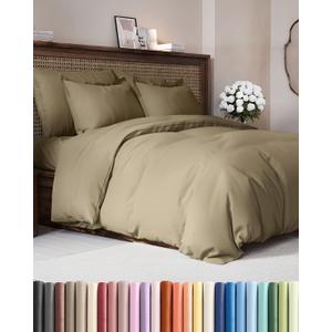 Duvet Cover Full Size - Extra Soft Full Size Duvet Cover - Lightweight, Breathable & Cozy - Easy Care & Fade Free with Zipper Closures & Ties - 80" x 90" Inches - (Khaki) Comforter Not Included