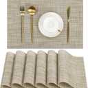 SHACOS Placemats Set of 6 Woven Vinyl Place Mats Wipeable Heat Resistant Stain Resistant Table Mats Indoor Outdoor, Beige