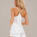 Fivali Women Silk Satin Pajamas Set: 2 Pcs Silk Pjs Cami Ruffle Shorts Set Sleepwear, S-XXL (White, XXL)
