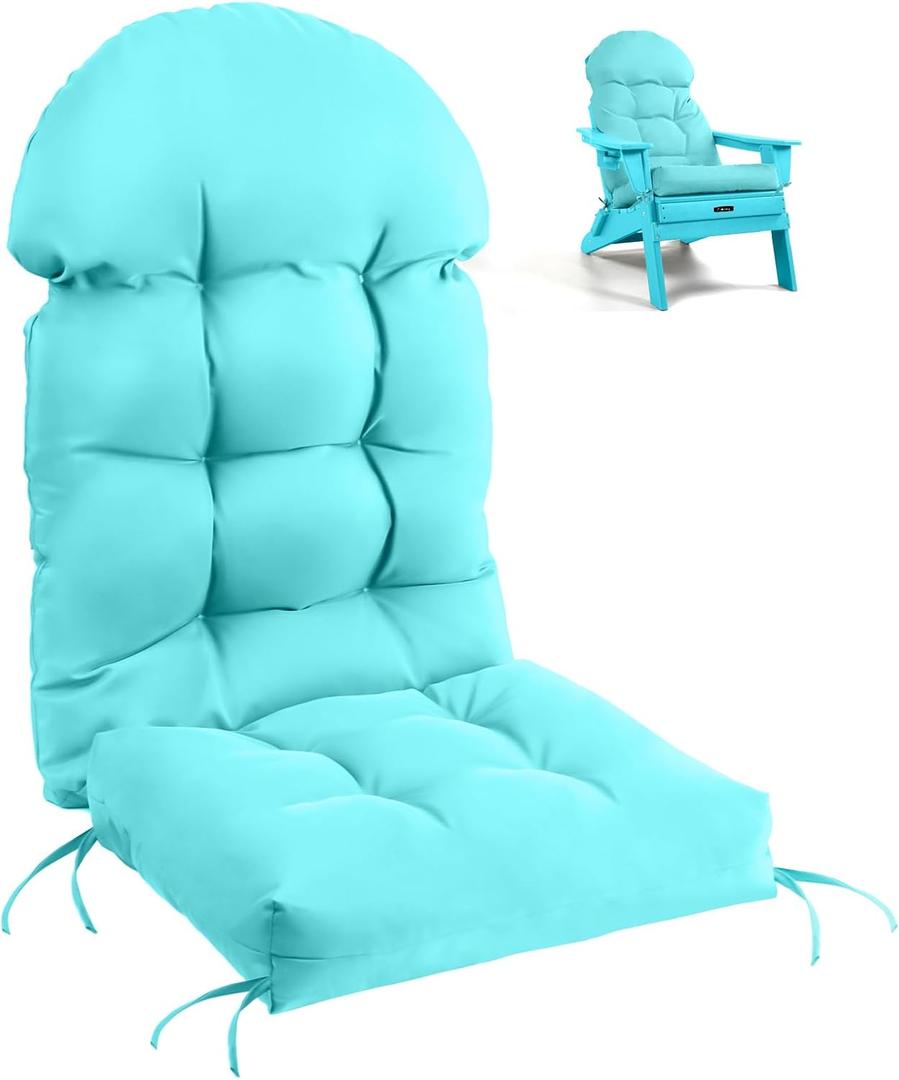 FUNBERRY Adirondack Chair Cushion, Thicken Comfy Cushions for Rocker Non Slip Fade Shield Waterproof High Back with Ties (1 Pack, Aruba Blue)