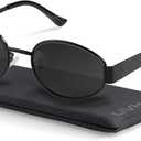 livho 2025 Trendy Oval Sunglasses - Stylish Polarized Shades for Everyday - Retro Metal Frames (Black/Black)