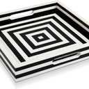 Handicrafts Home Handmade Concentrics Pattern Inspired Decorative Tray - 12x12 Ottoman Tray, Multipurpose Resin Inlay Centerpiece Tray for Living Room Dining Entertaining and Display (Black & White)