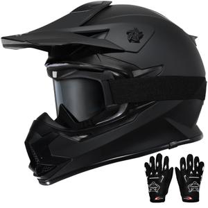 TRIANGLE Adult Dirt Bike Helmet Full Face Motorcycle Helmets with Adjustable Goggles & Gloves - DOT/FMVSS-218 Certified Motocross Helmet for Off-Road ATV BMX UTV, Matte Black XL
