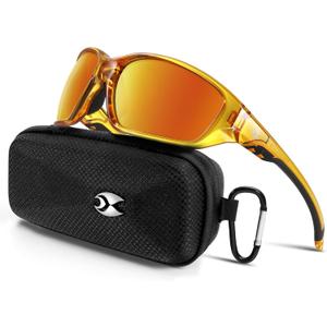 Sports Polarized Sunglasses for Men: Womens UV400 Protection Sun Glasses Wrap Around Goggles for Fishing Driving TR90 (C13-tea Orange)