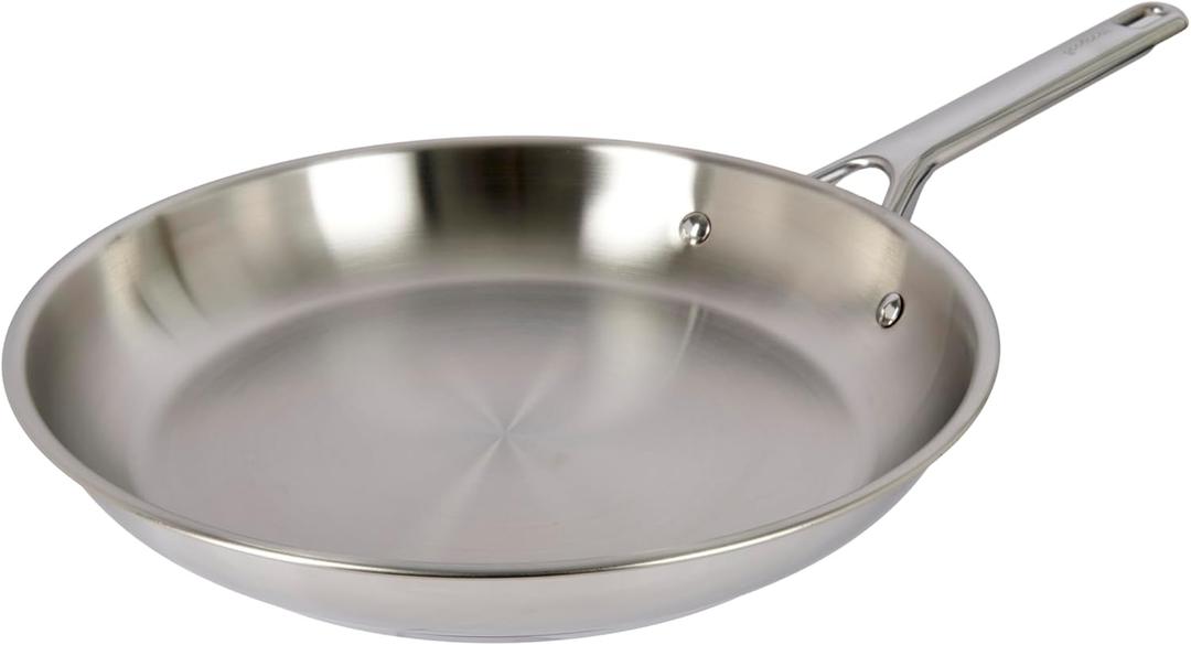 GoodCook Stainless Steel Fry Pan 12-Inch, Oven-Safe to 500F & Induction-Safe Compatible with All Stovetops 3-Layer Construction for Even Heating Non-Toxic PTFE & PFOA Free, Silver