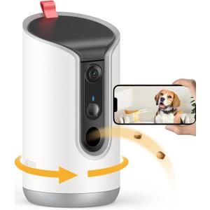 2K Pet Camera Treat Dispenser, 360View Dog Camera with Phone App, 5G&2.4G WiFi 2-Way Talk Pet Cam Indoor for Cats Remote Treat Tossing, Motion Alerts, Auto Tracking (White)