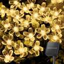Brightown 60 LED Solar String Lights Flower Outdoor Waterproof Fairy Lights for Garden Yard Fence Patio Christmas Tree Wedding Party Decor, Warm White (1 Pack)