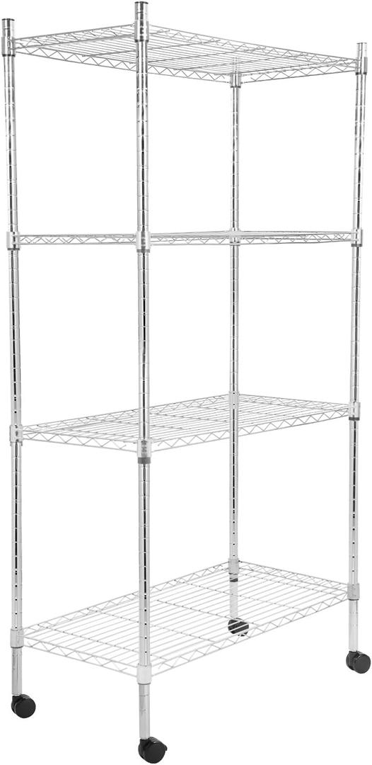 Whitmor 4 Tier Storage Shelves, Heavy Duty with Wheels, Adjustable Steel Organizer Wire Rack, 400 lbs Capacity per Shelf, Max 1600 lbs Total for Garage, Kitchen, Plant, 36" L x 14" W x 54" H, Chrome