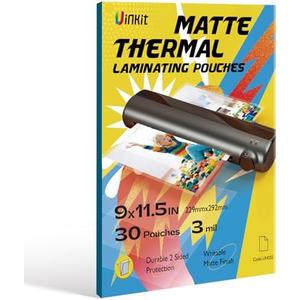 Uinkit Matte Thermal Laminating Sheets, 9 x 11.5 Inches 3 Mil Clear Anti-Glare with Matte Finish 30 Pack Fitted for Letter Size Laminating Pouches 8.5 x 11 inches