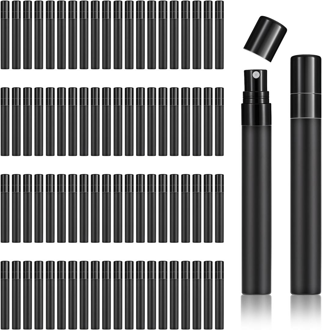 118 Pcs 10 ml Perfume Spray Bottles Plastic Refillable Fine Mist Perfume Atomizer Portable Frosted Perfumes Sprayers Mini Sample Fragrance Containers for Essential Oil, Black
