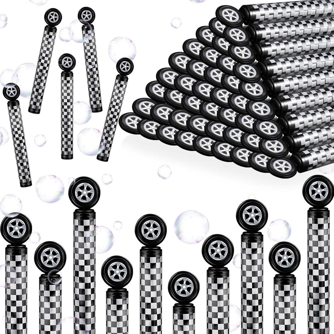 Rotatingpals 24 Pcs Race Car Party Favors Checkered Bubble Wands Black and White Checkered Mini Bubble Wand for Race Car Birthday Party Supplies Activity Prizes Piata Goodie Bag