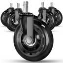 RIVEDA Office Chair Caster Wheels Set of 5 - Smooth 3 inch Heavy-Duty Replacement Rubber Wheels for Gaming & Desk Chair - Easy to Install, Suitable for Hardwood Floors, Carpet, Tiles (Black)