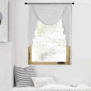 NICETOWN Swag Valances for Kitchen Window, Home Decoration Waterfall Curtain Valances for Short Window, Sheer Curtains with Beaded Tassel for Living Room/Baby Nursery, 1 PC, 39" Wide, Light Grey