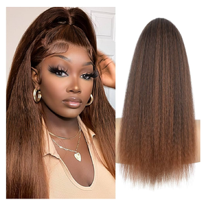 Afro Kinky Straight Wrap Around Ponytail Yaki Straight Pony Tails Extensions for Black Women Clip in Ponytail Extension Girls Magic Paste Ponytail (22", #33)