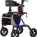 Rollator Walkers for Seniors with Seat, Foldable Walkers for Seniors, 8" All-Terrain Wheels, 18" Big Seat, 6-Level Adjustable Height Rolling Walker, 350 lb, Walker for Seniors & Adults (Blue)